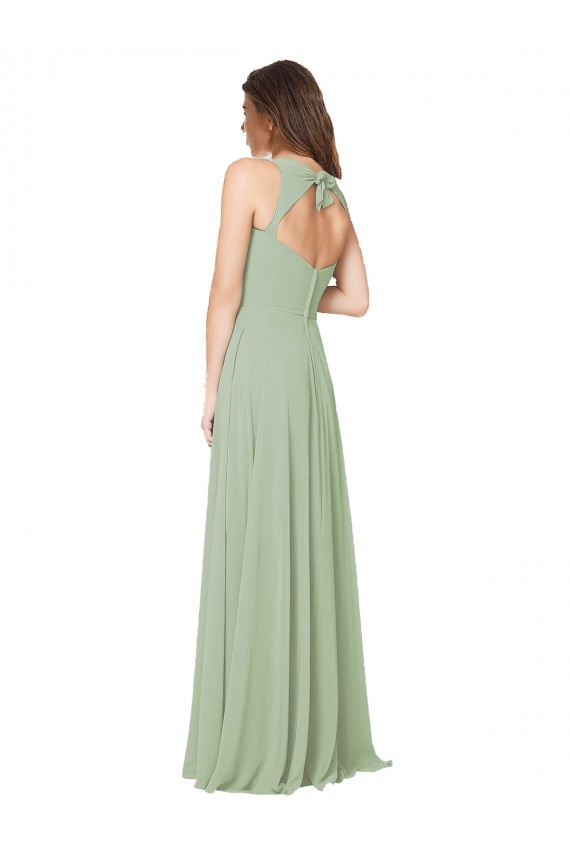 Vert fumée Trapèze Mousseline Longue Robes demoiselle d'honneur Outlet