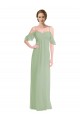 Vert fumée Trapèze Épaule Dénudée Bretelles spaghetti Mousseline Longue Robes demoiselle d'honneur Outlet