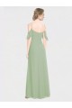 Vert fumée Trapèze Épaule Dénudée Bretelles spaghetti Mousseline Longue Robes demoiselle d'honneur Outlet