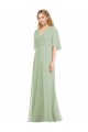 Vert fumée Trompette Col V Mousseline Longue Robes demoiselle d'honneur Outlet