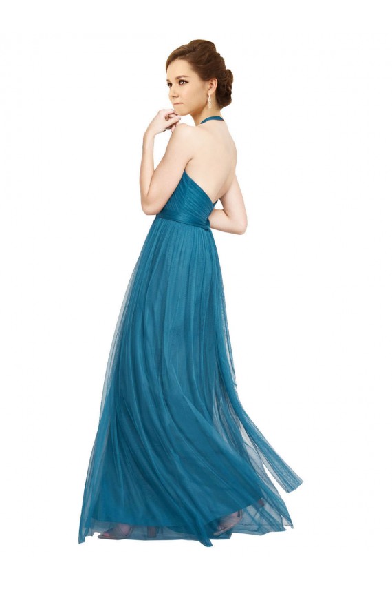 Vert sarcelle Trapèze Licou Col Haut Tulle Longue Robes demoiselle d'honneur Outlet