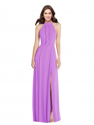 Violet Trapèze Licou Mousseline Longue Formelles Robes demoiselle d'honneur / Robes de soirée Pas Chre