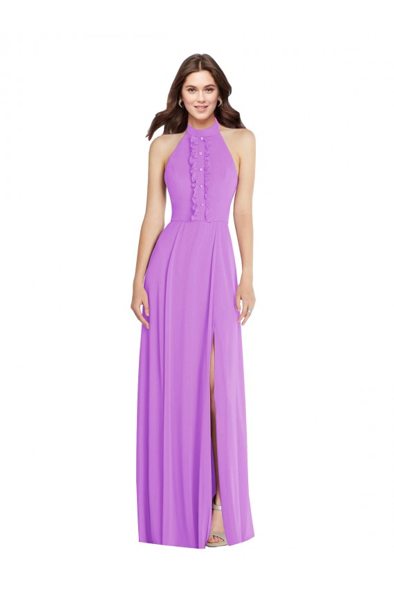 Violet Trapèze Licou Mousseline Longue Formelles Robes demoiselle d'honneur / Robes de soirée Outlet