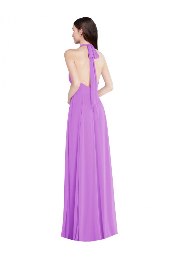 Violet Trapèze Licou Mousseline Longue Formelles Robes demoiselle d'honneur / Robes de soirée Outlet
