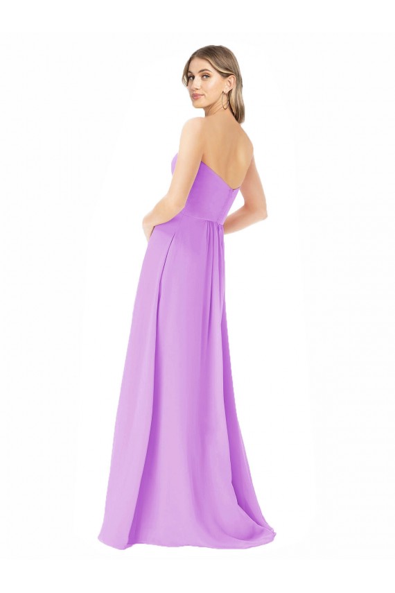 Violet Trapèze Sans bretelle Mousseline Longue Robes demoiselle d'honneur Outlet